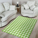 Pear Green And White Gingham Print Area Rug