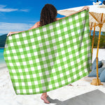 Pear Green And White Gingham Print Beach Sarong Wrap