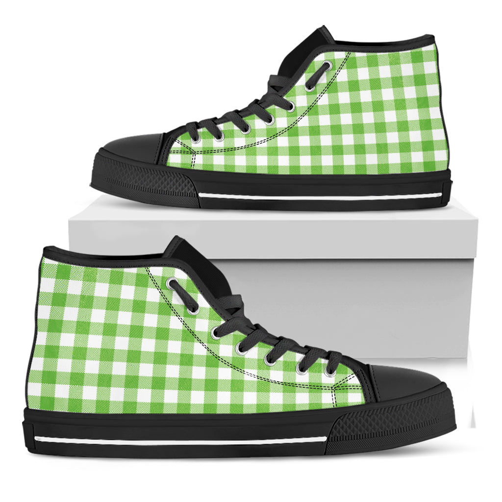 Pear Green And White Gingham Print Black High Top Shoes