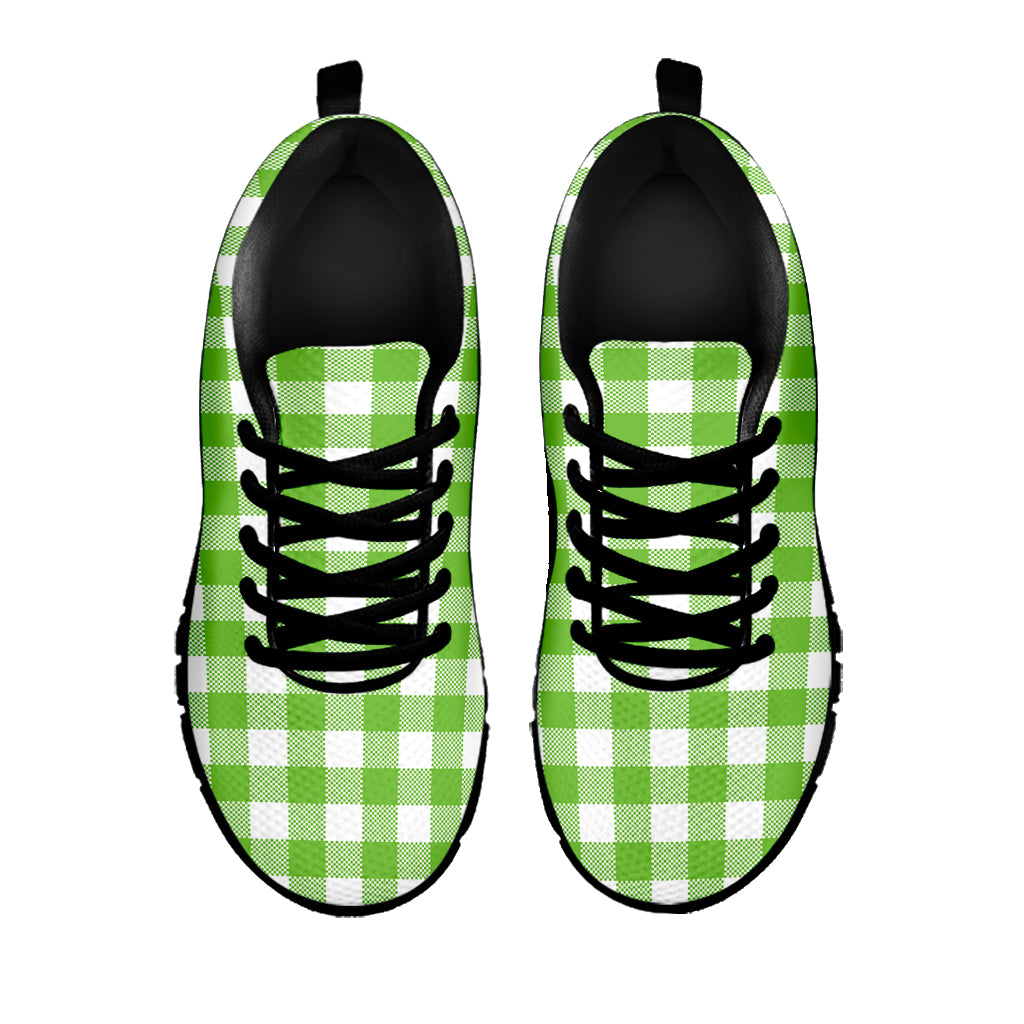 Pear Green And White Gingham Print Black Sneakers