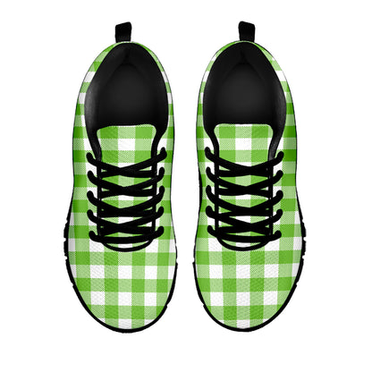 Pear Green And White Gingham Print Black Sneakers