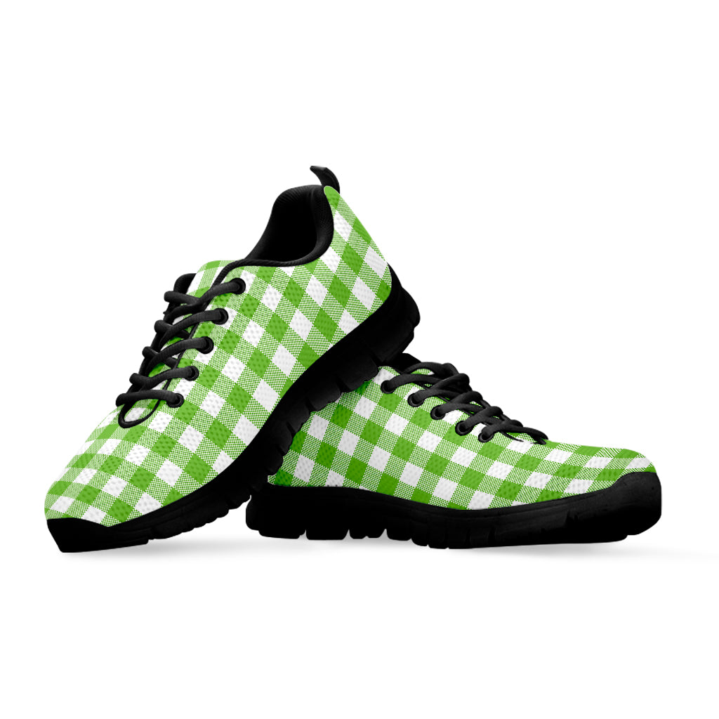 Pear Green And White Gingham Print Black Sneakers