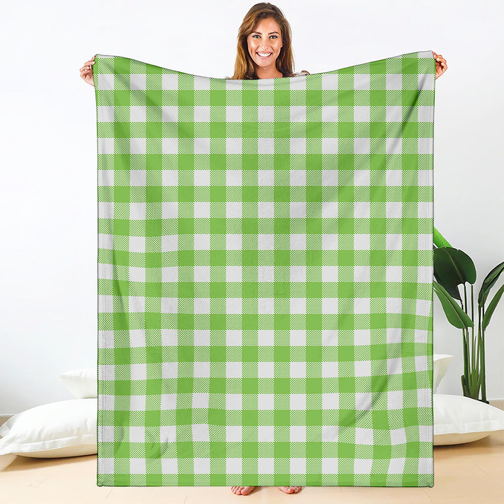 Pear Green And White Gingham Print Blanket