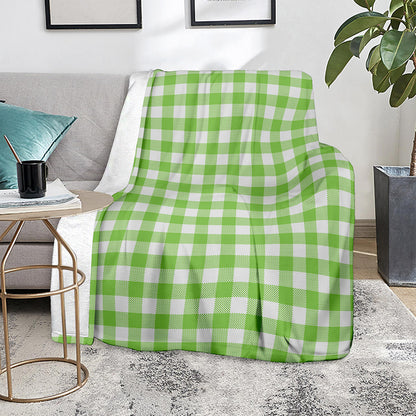 Pear Green And White Gingham Print Blanket