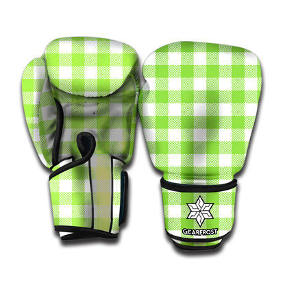 Pear Green And White Gingham Print Boxing Gloves