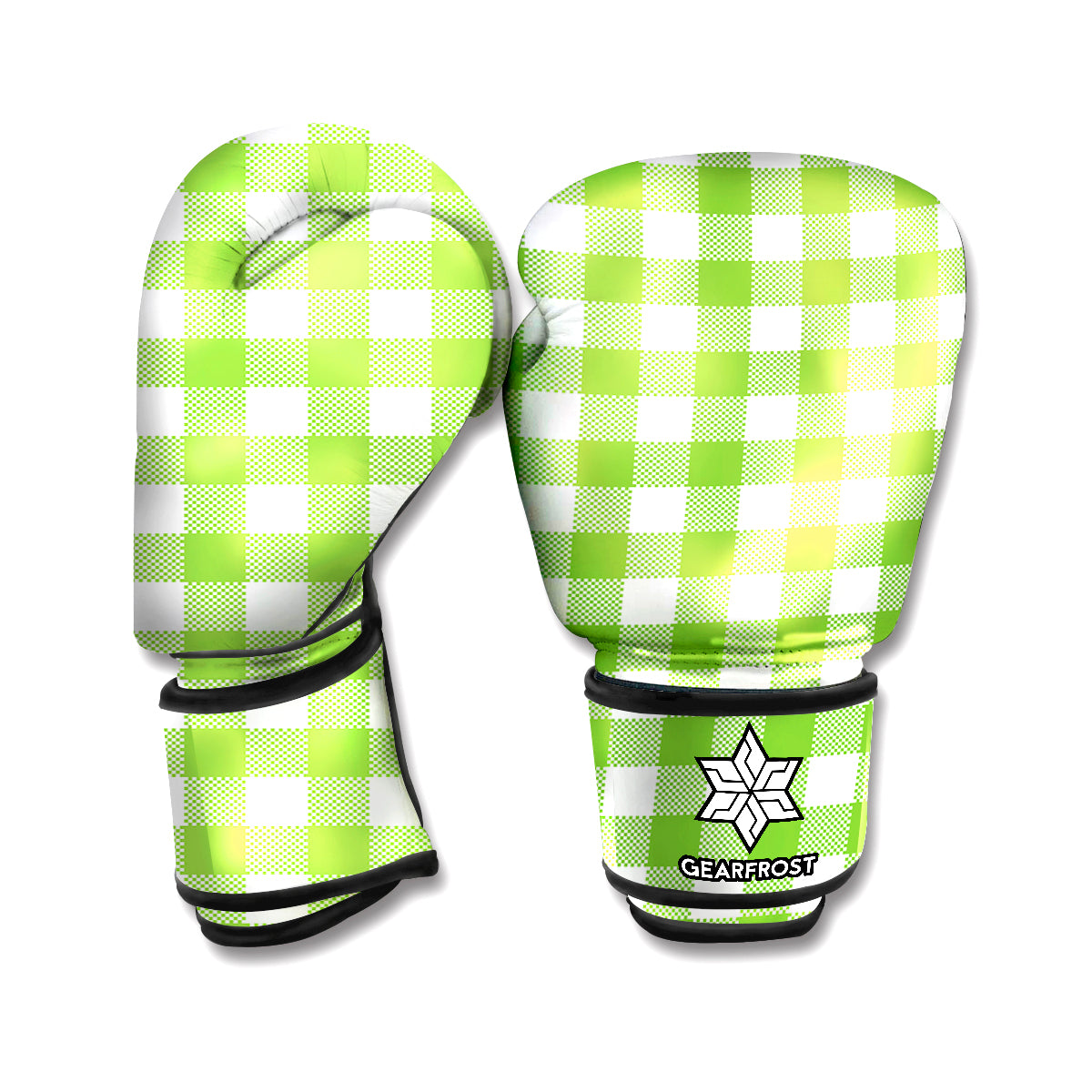 Pear Green And White Gingham Print Boxing Gloves