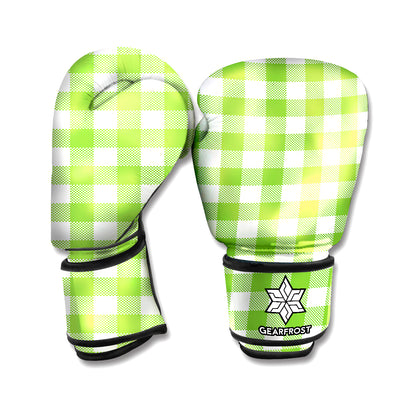 Pear Green And White Gingham Print Boxing Gloves
