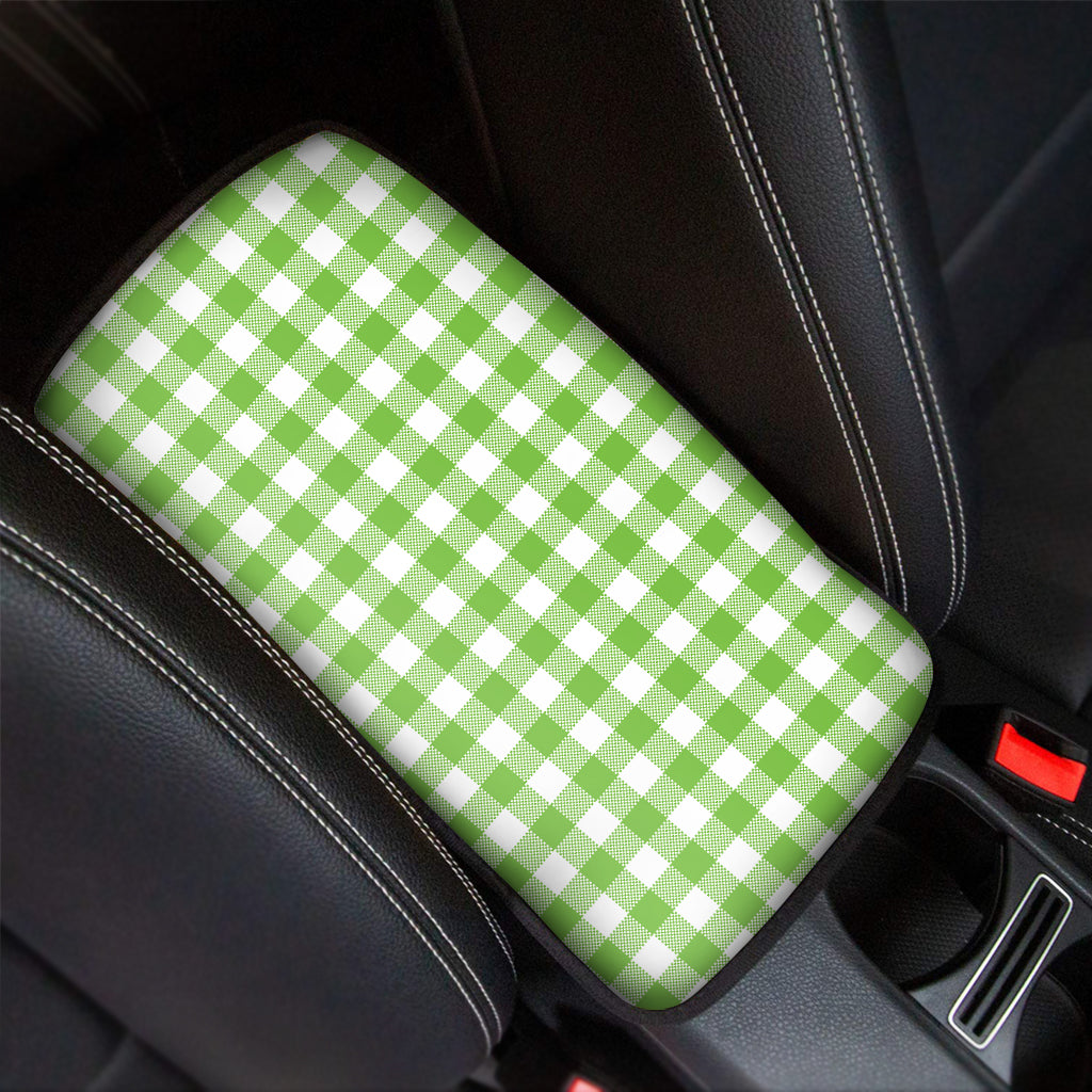 Pear Green And White Gingham Print Car Center Console Cover