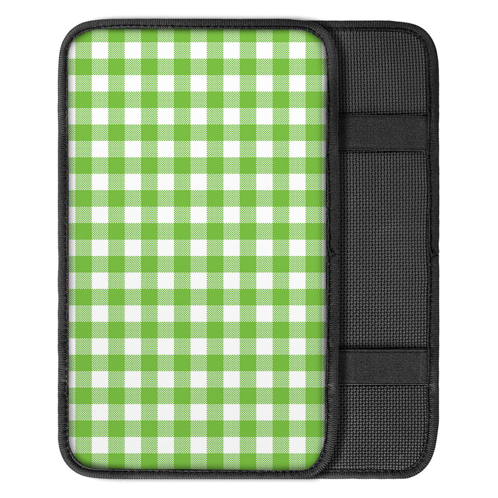 Pear Green And White Gingham Print Car Center Console Cover