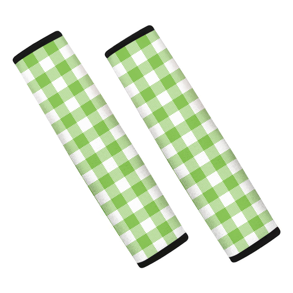 Pear Green And White Gingham Print Car Seat Belt Covers