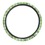 Pear Green And White Gingham Print Car Steering Wheel Cover