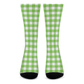 Pear Green And White Gingham Print Crew Socks
