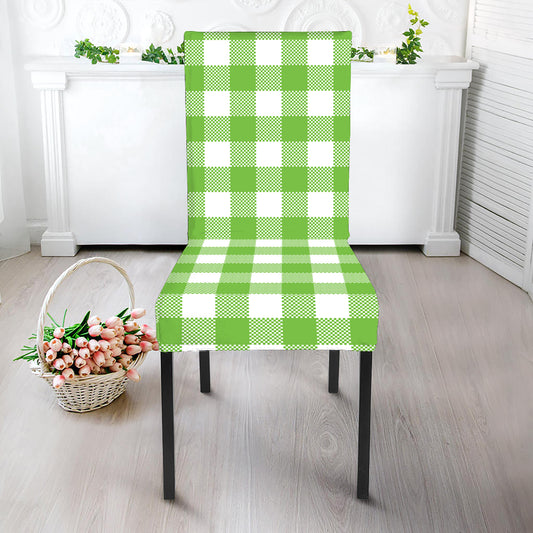 Pear Green And White Gingham Print Dining Chair Slipcover