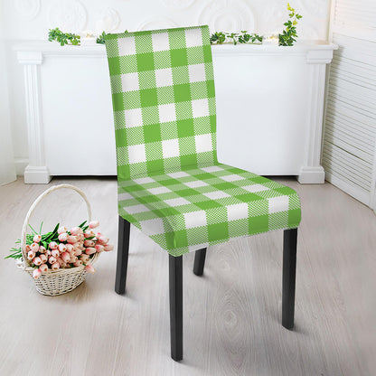 Pear Green And White Gingham Print Dining Chair Slipcover