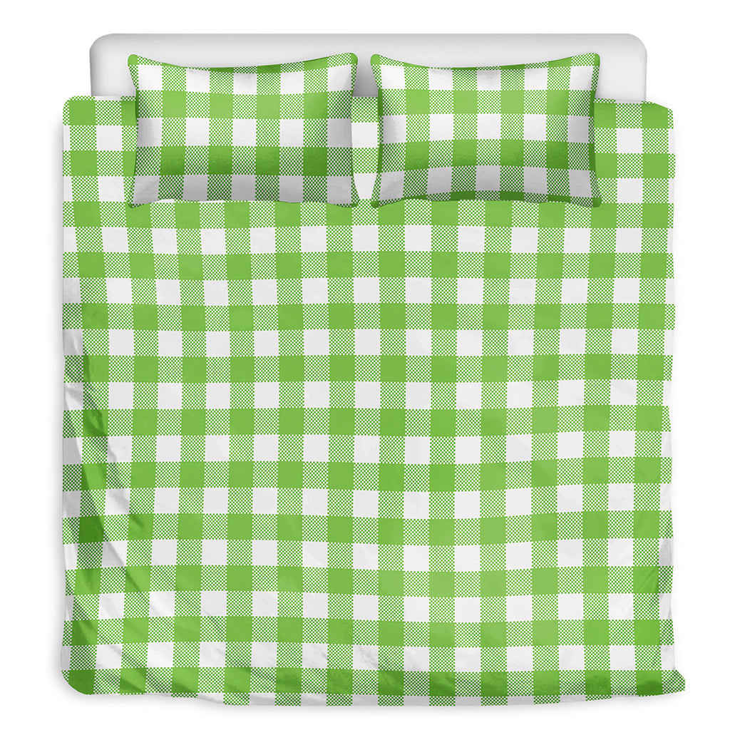 Pear Green And White Gingham Print Duvet Cover Bedding Set
