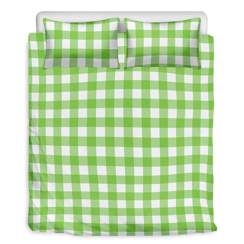 Pear Green And White Gingham Print Duvet Cover Bedding Set