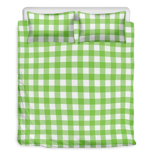 Pear Green And White Gingham Print Duvet Cover Bedding Set