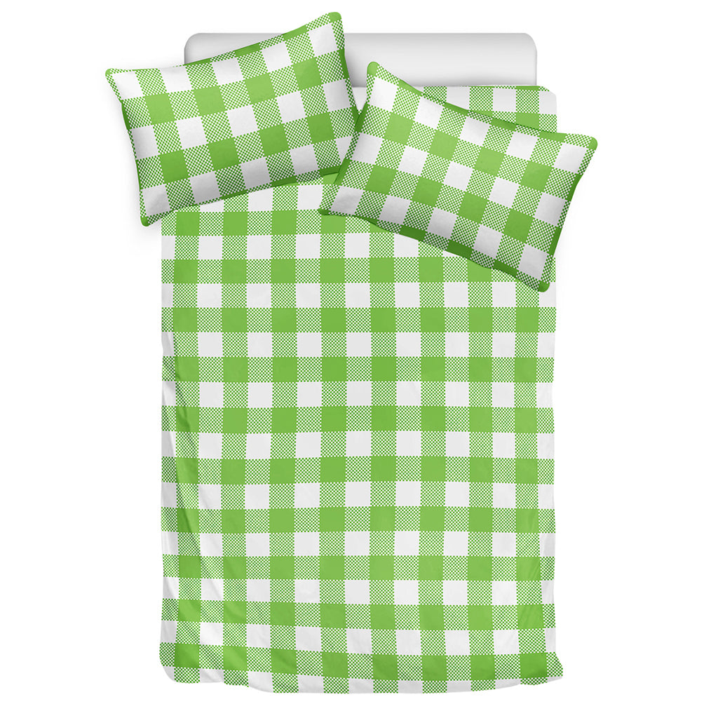 Pear Green And White Gingham Print Duvet Cover Bedding Set