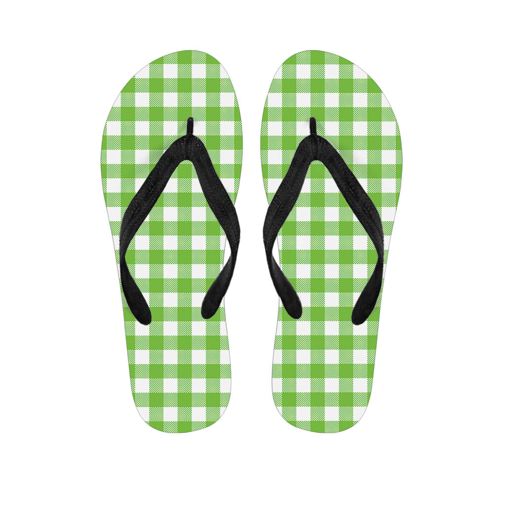 Pear Green And White Gingham Print Flip Flops