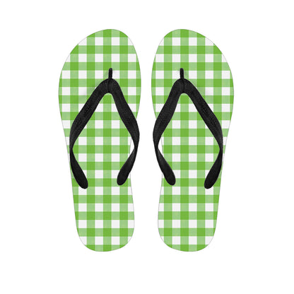 Pear Green And White Gingham Print Flip Flops