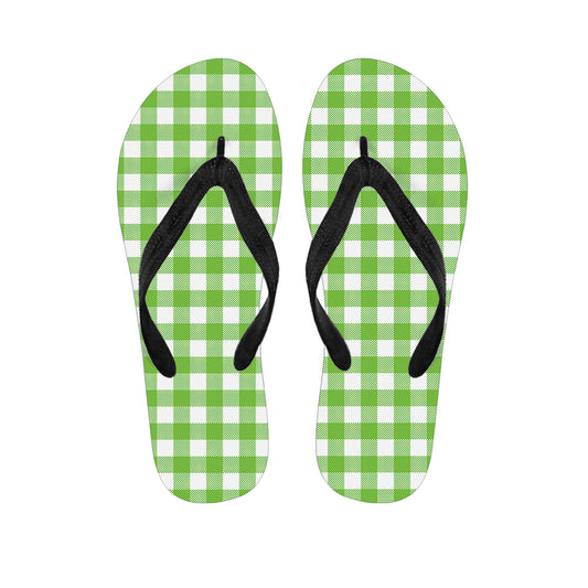 Pear Green And White Gingham Print Flip Flops