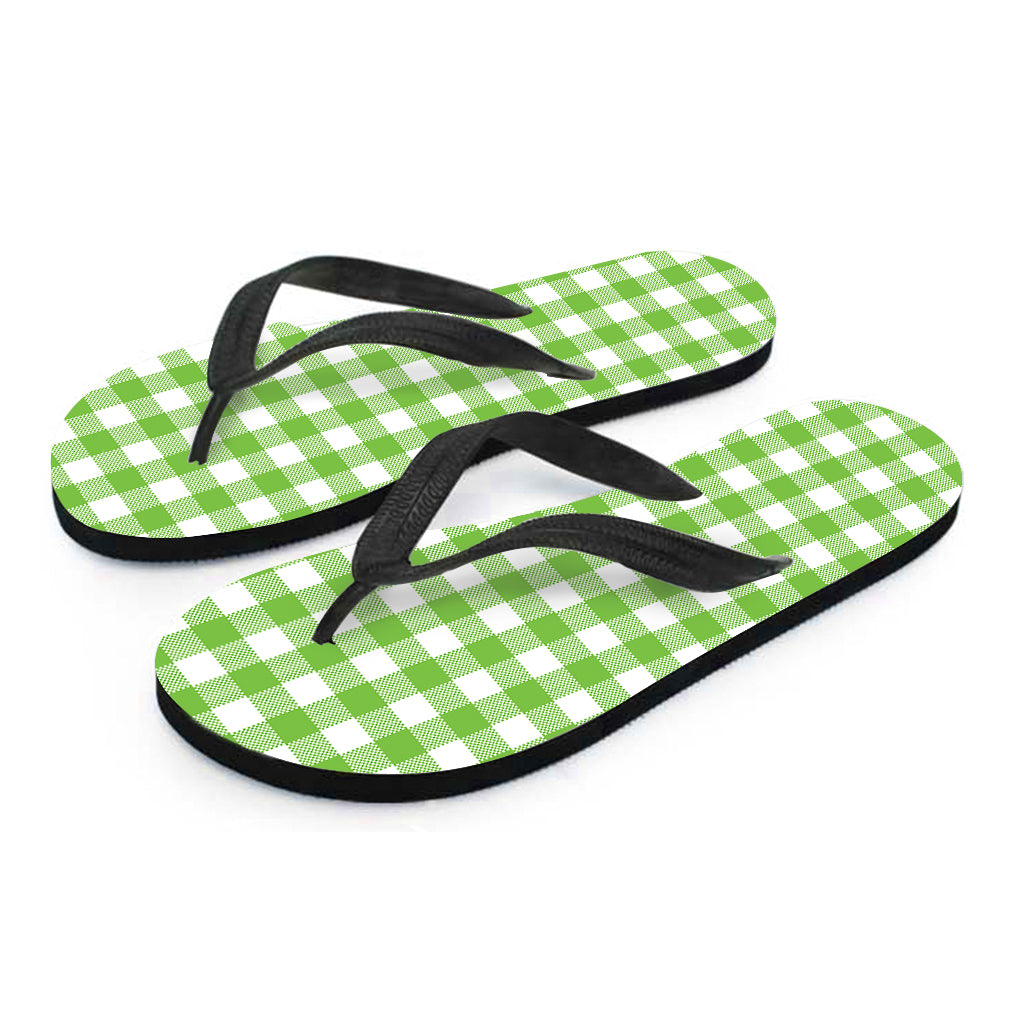 Pear Green And White Gingham Print Flip Flops