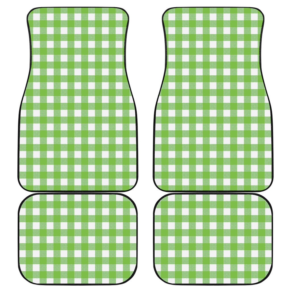 Pear Green And White Gingham Print Front and Back Car Floor Mats