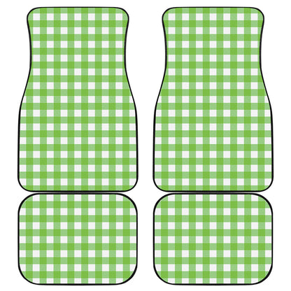 Pear Green And White Gingham Print Front and Back Car Floor Mats