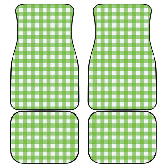 Pear Green And White Gingham Print Front and Back Car Floor Mats