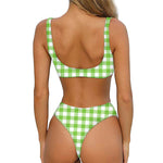 Pear Green And White Gingham Print Front Bow Tie Bikini