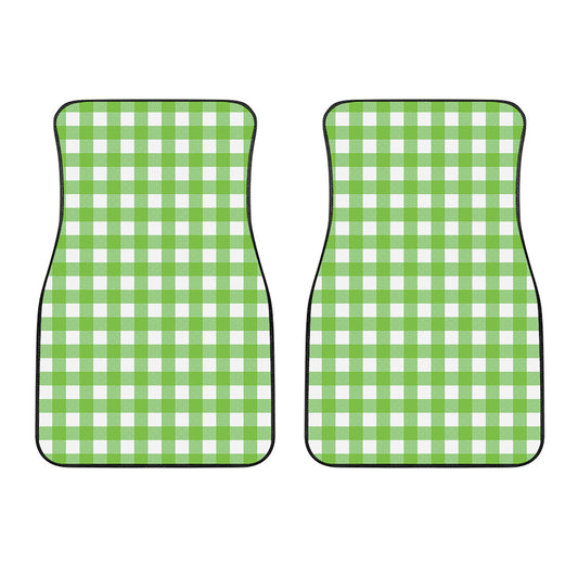 Pear Green And White Gingham Print Front Car Floor Mats