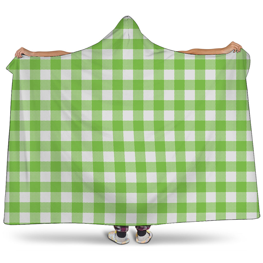 Pear Green And White Gingham Print Hooded Blanket