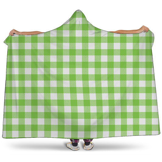 Pear Green And White Gingham Print Hooded Blanket