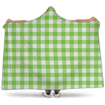 Pear Green And White Gingham Print Hooded Blanket