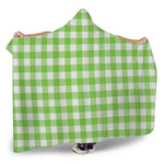 Pear Green And White Gingham Print Hooded Blanket