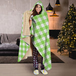 Pear Green And White Gingham Print Hooded Blanket