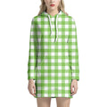 Pear Green And White Gingham Print Pullover Hoodie Dress