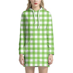 Pear Green And White Gingham Print Hoodie Dress