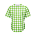 Pear Green And White Gingham Print Men's Baseball Jersey