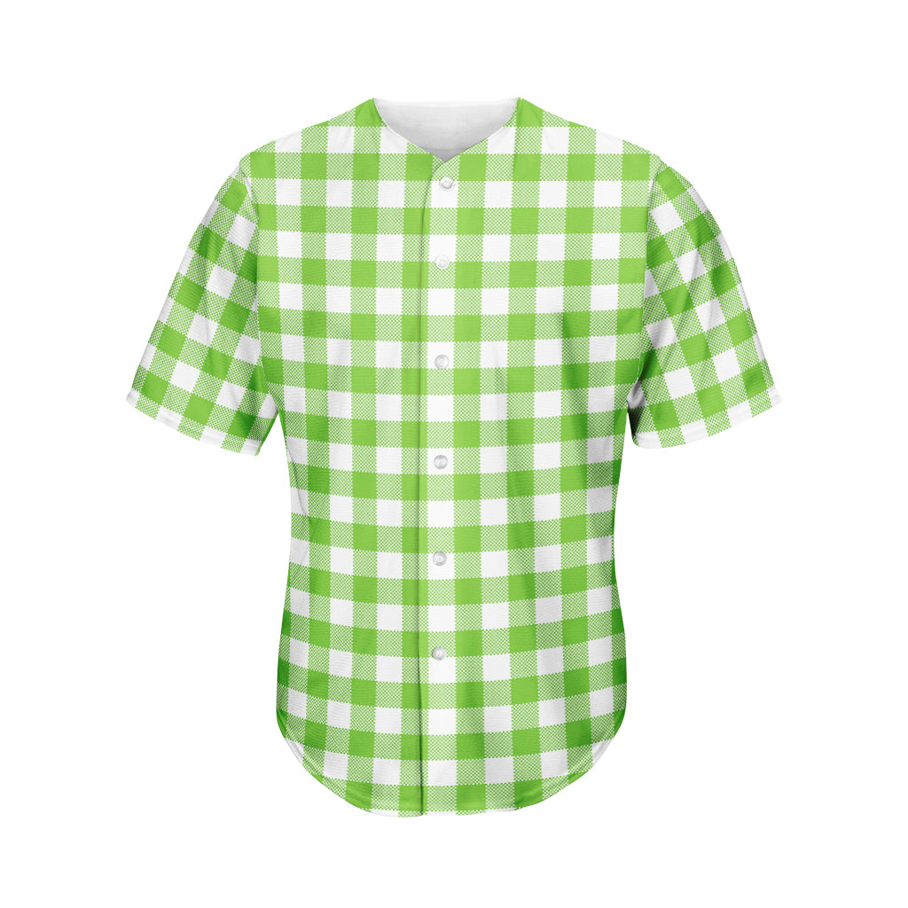 Pear Green And White Gingham Print Men's Baseball Jersey
