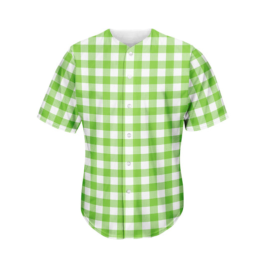 Pear Green And White Gingham Print Men's Baseball Jersey