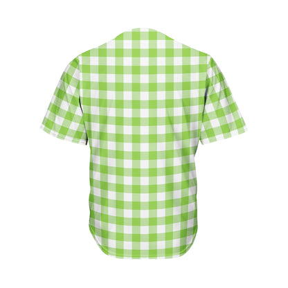 Pear Green And White Gingham Print Men's Baseball Jersey