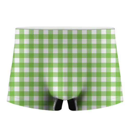 Pear Green And White Gingham Print Men's Boxer Briefs