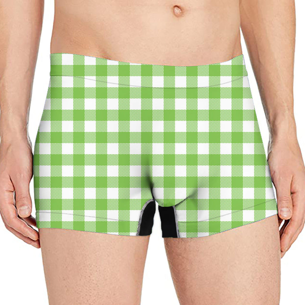 Pear Green And White Gingham Print Men's Boxer Briefs