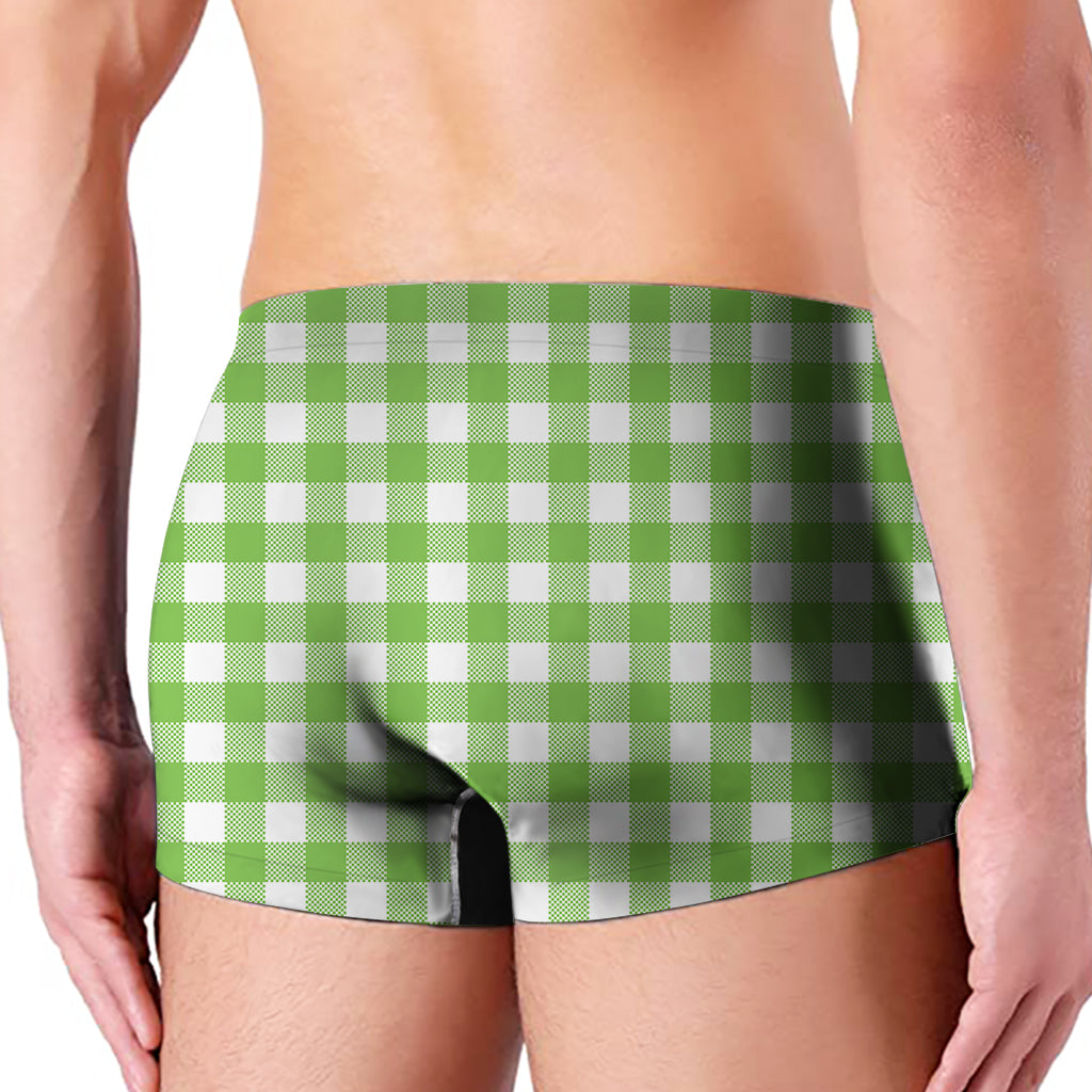 Pear Green And White Gingham Print Men's Boxer Briefs