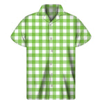 Pear Green And White Gingham Print Men's Short Sleeve Shirt