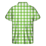 Pear Green And White Gingham Print Men's Short Sleeve Shirt