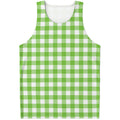 Pear Green And White Gingham Print Men's Tank Top