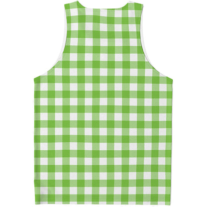 Pear Green And White Gingham Print Men's Tank Top