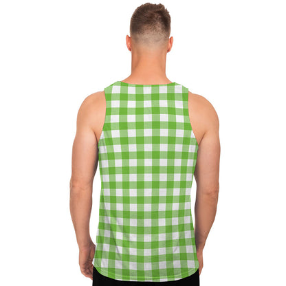 Pear Green And White Gingham Print Men's Tank Top